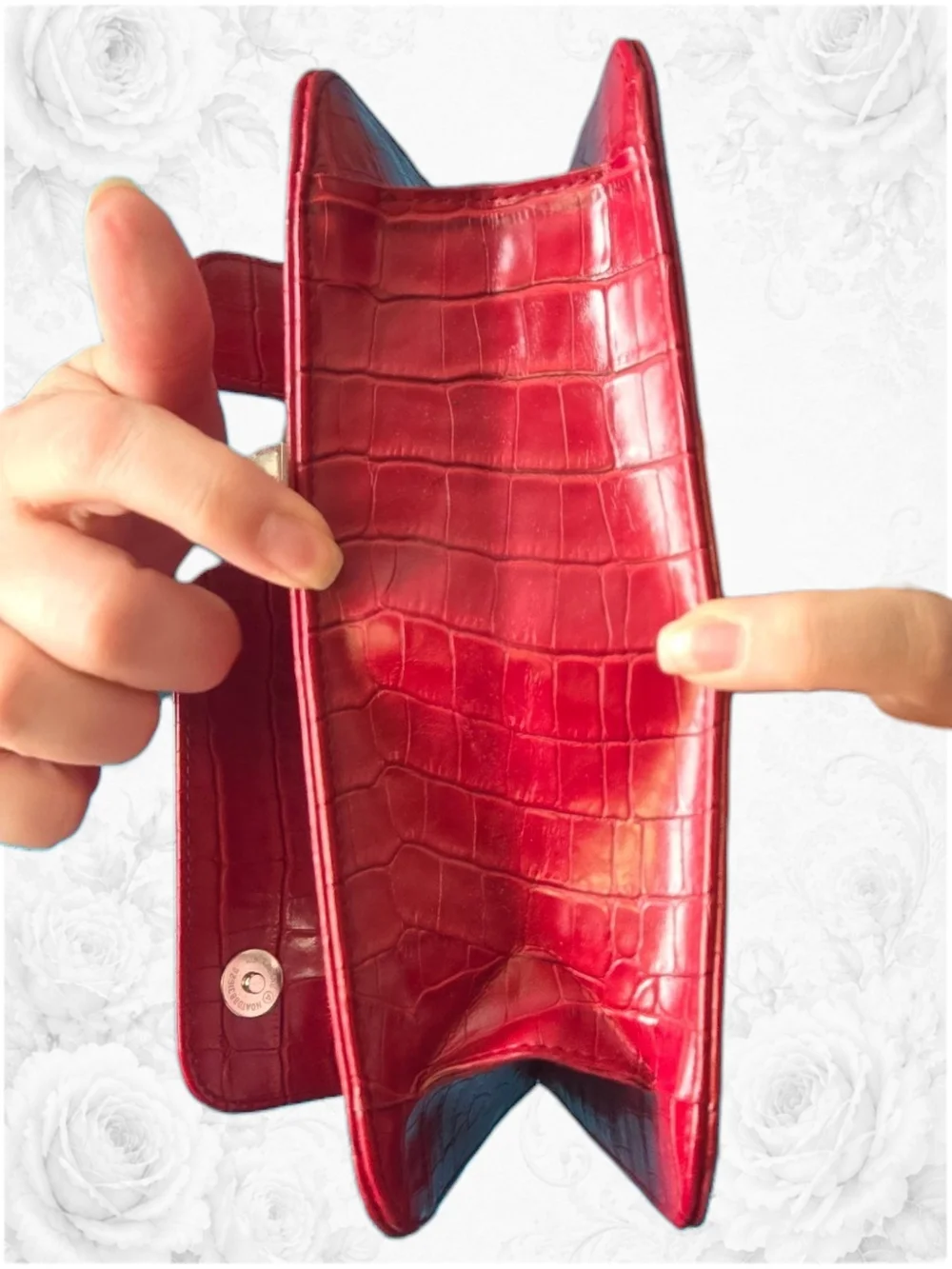 Red Croc-Embossed Structured Top-Handle Bag